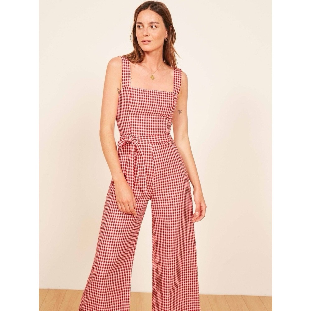 Reformation Red and White Gingham Jumpsuit